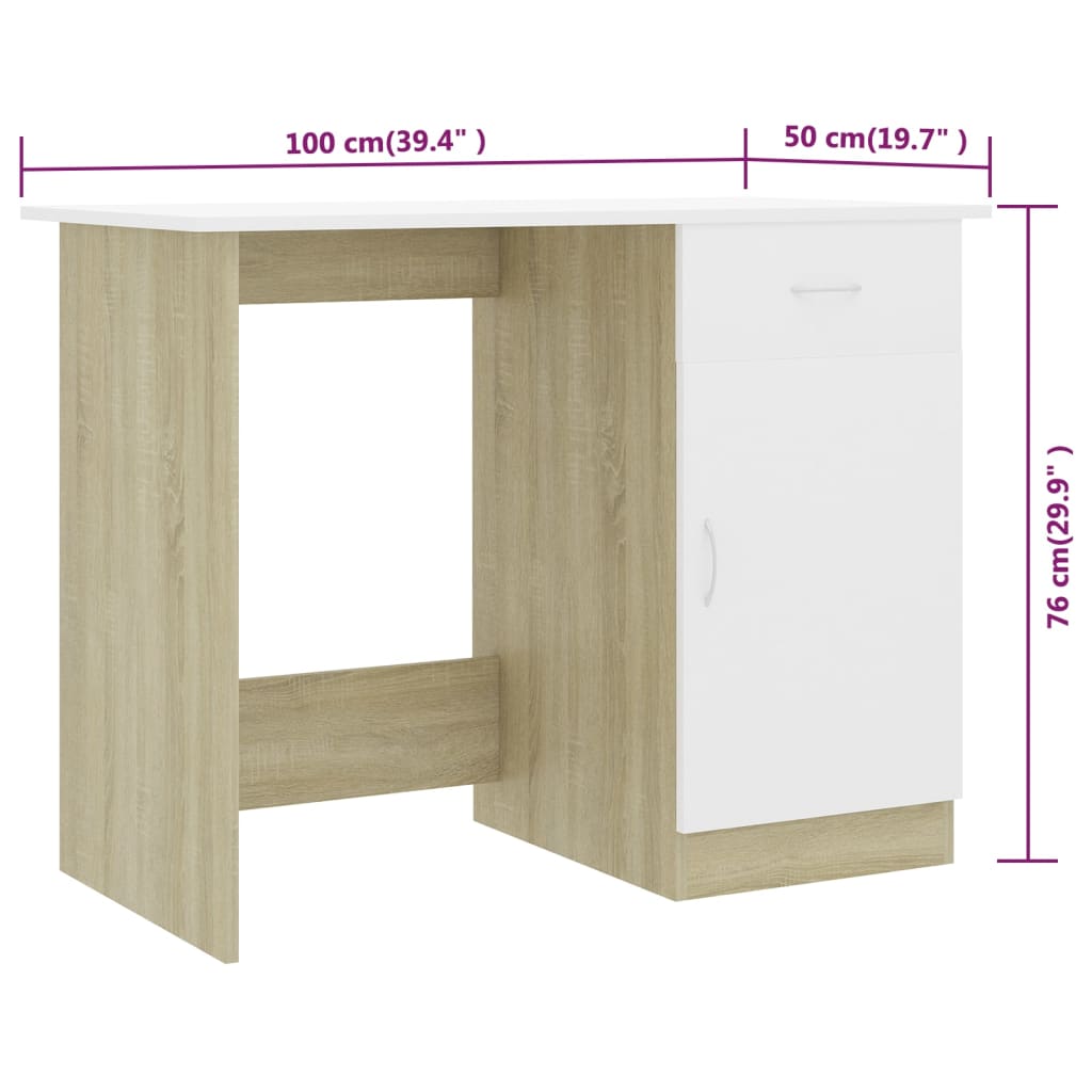 Schreibtisch Weiß Sonoma-Eiche 100x50x76 cm Holzwerkstoff