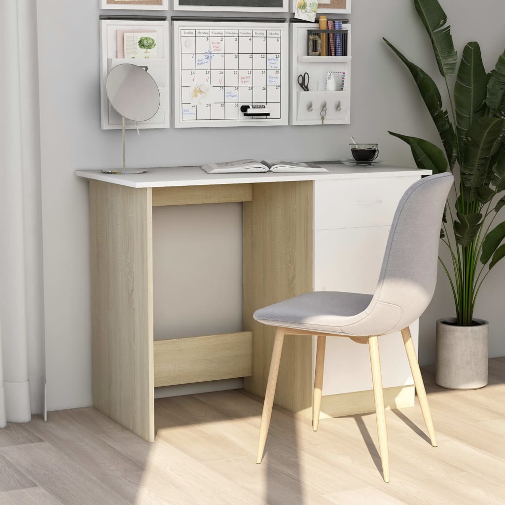 Schreibtisch Weiß Sonoma-Eiche 100x50x76 cm Holzwerkstoff