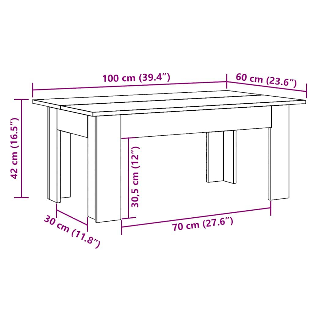 Couchtisch Schwarz 100x60x42 cm Holzwerkstoff
