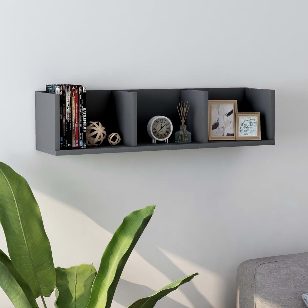 CD-Wandregal Grau 75x18x18 cm Holzwerkstoff