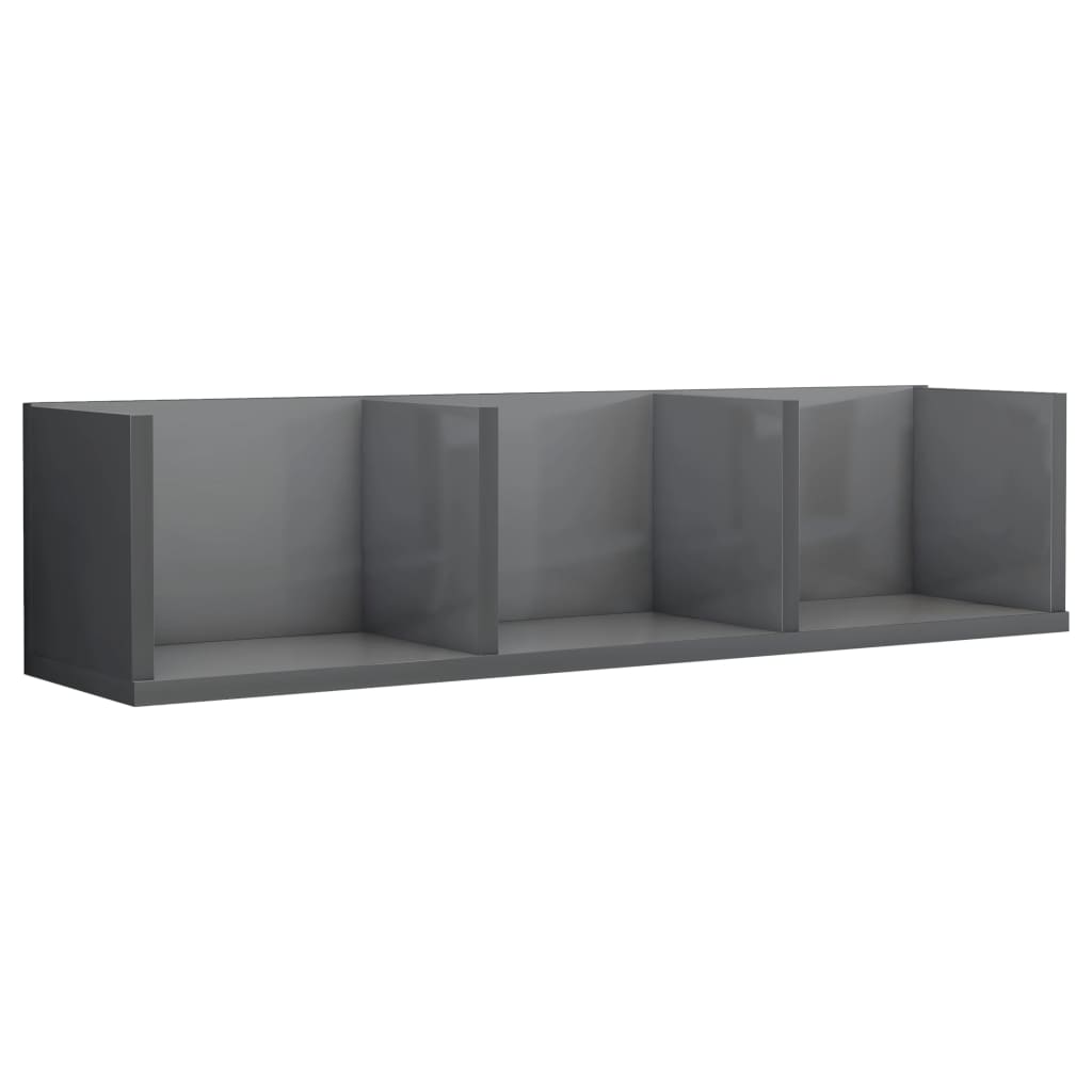 CD-Wandregal Hochglanz-Grau 75x18x18 cm Holzwerkstoff