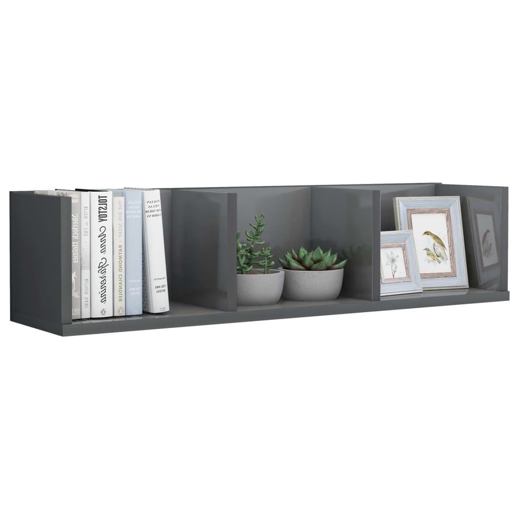 CD-Wandregal Hochglanz-Grau 75x18x18 cm Holzwerkstoff