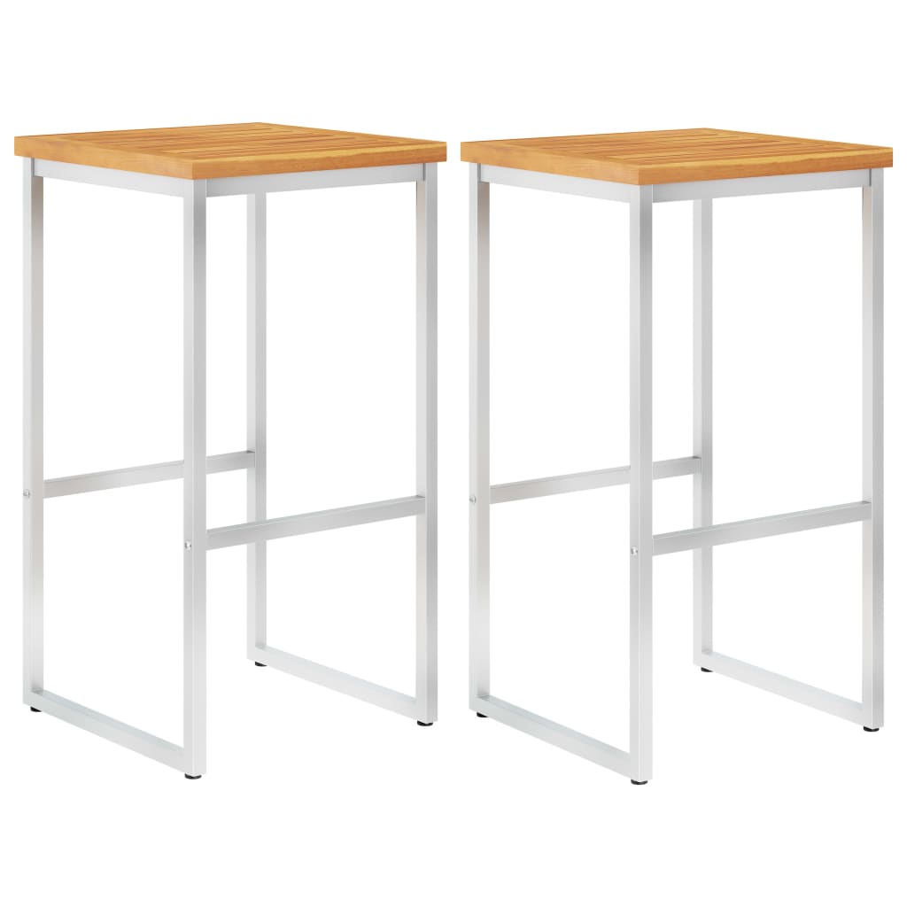 Barhocker 2 Stk. Massivholz Akazie und Edelstahl