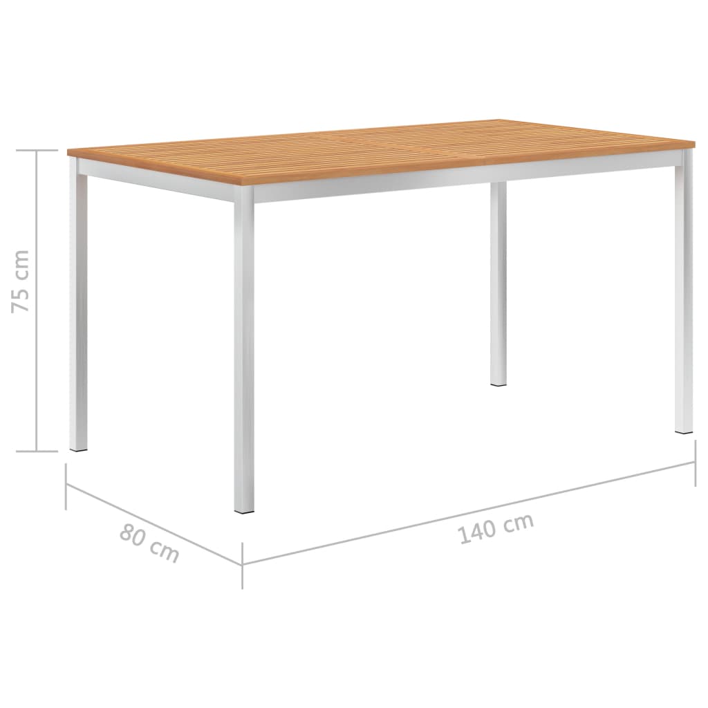 Garten-Esstisch 140x80x75 cm Massivholz Teak und Edelstahl