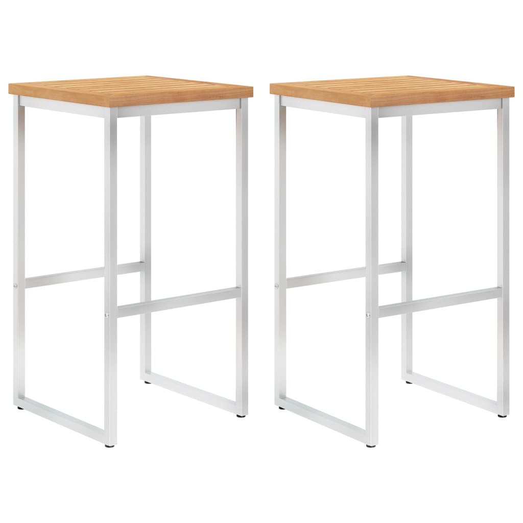 Barhocker 2 Stk. Massivholz Teak und Edelstahl
