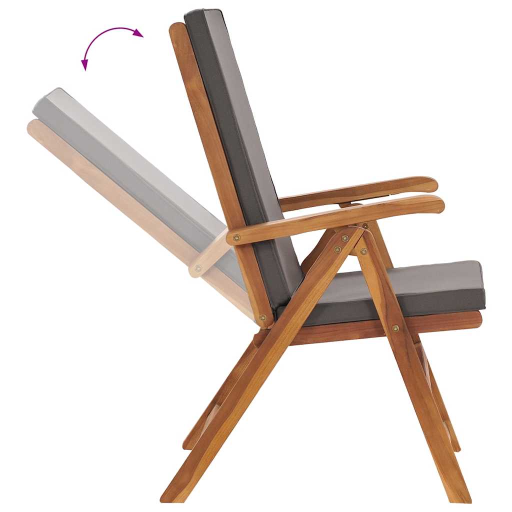 Garten-Liegestühle 2 Stk. mit Auflagen Massivholz Teak Grau
