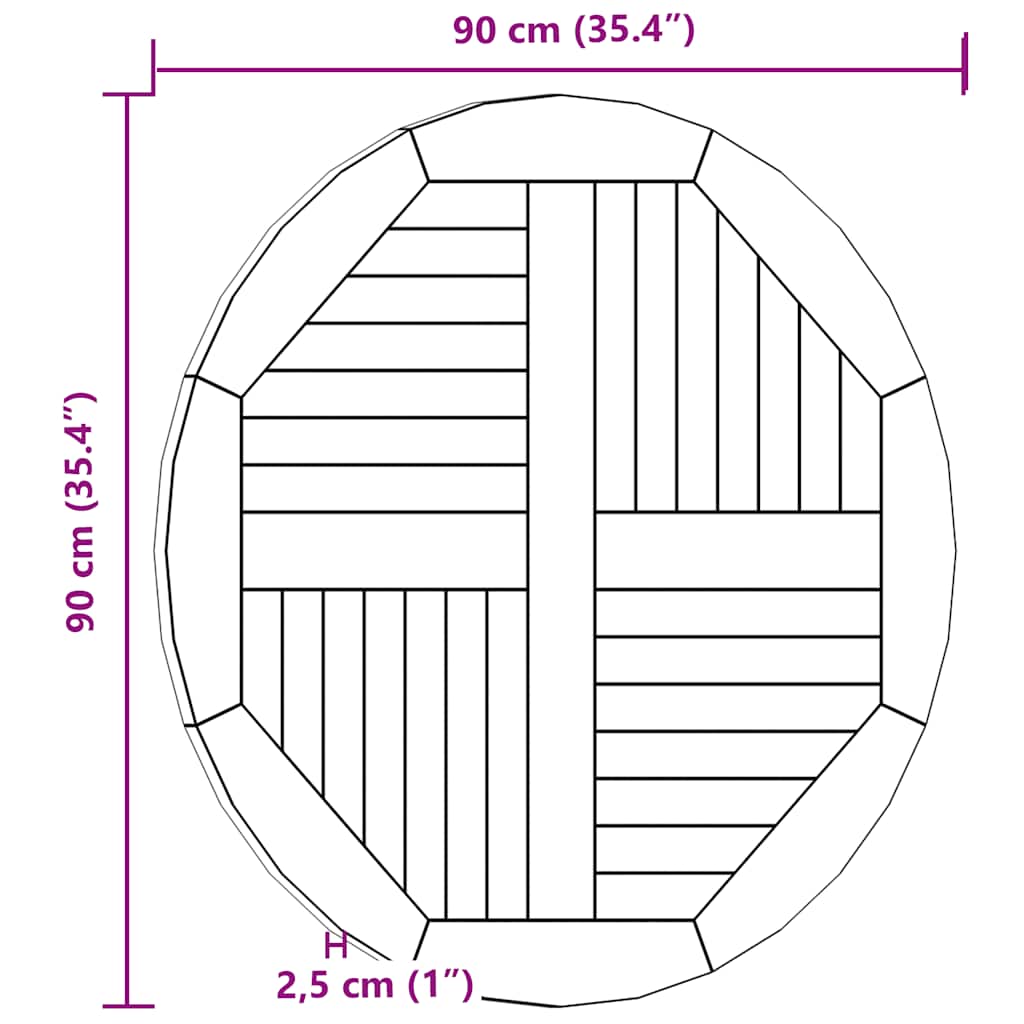 Tischplatte Massivholz Teak Rund 2,5 cm 90 cm