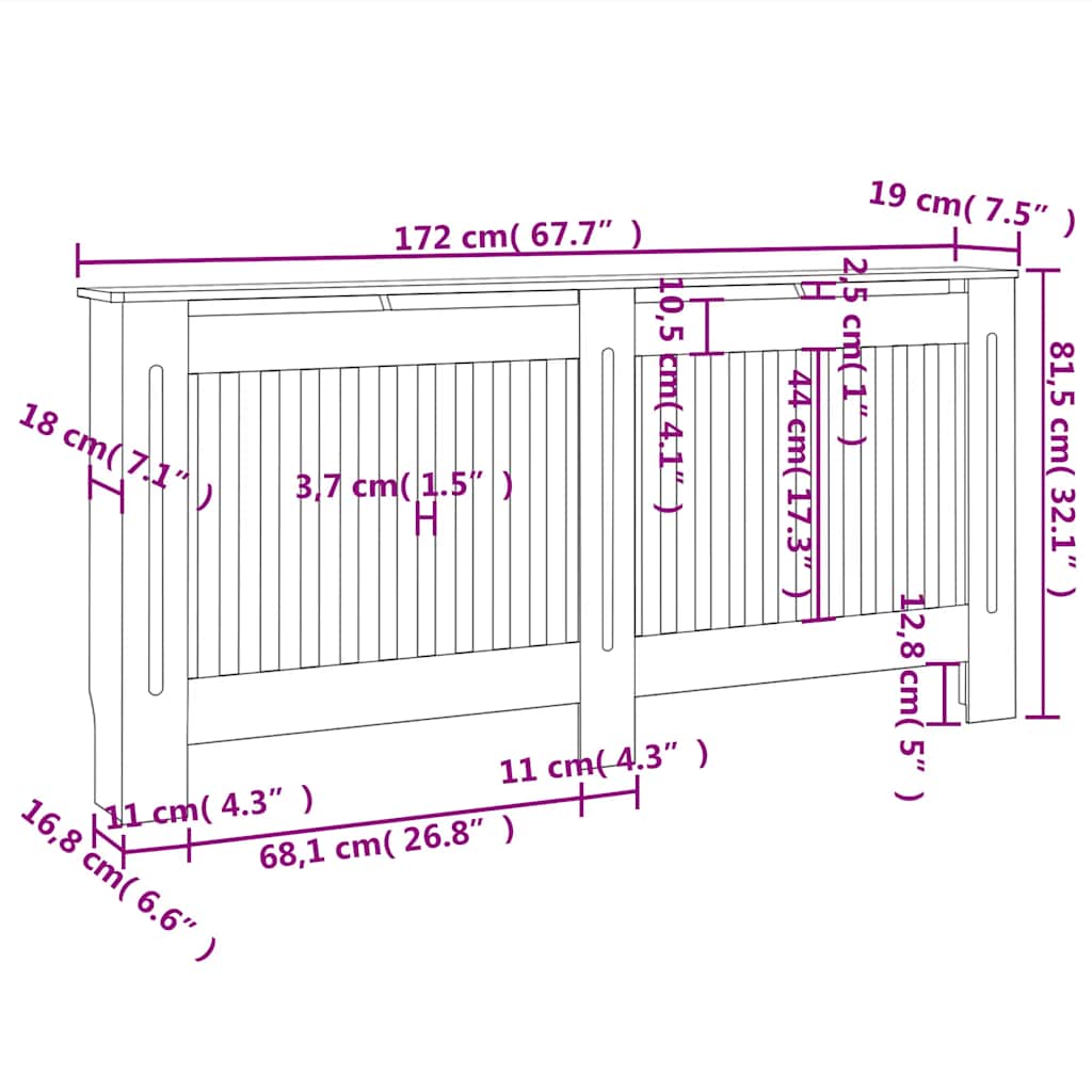 Heizkörperverkleidung 172x19x81,5 cm MDF