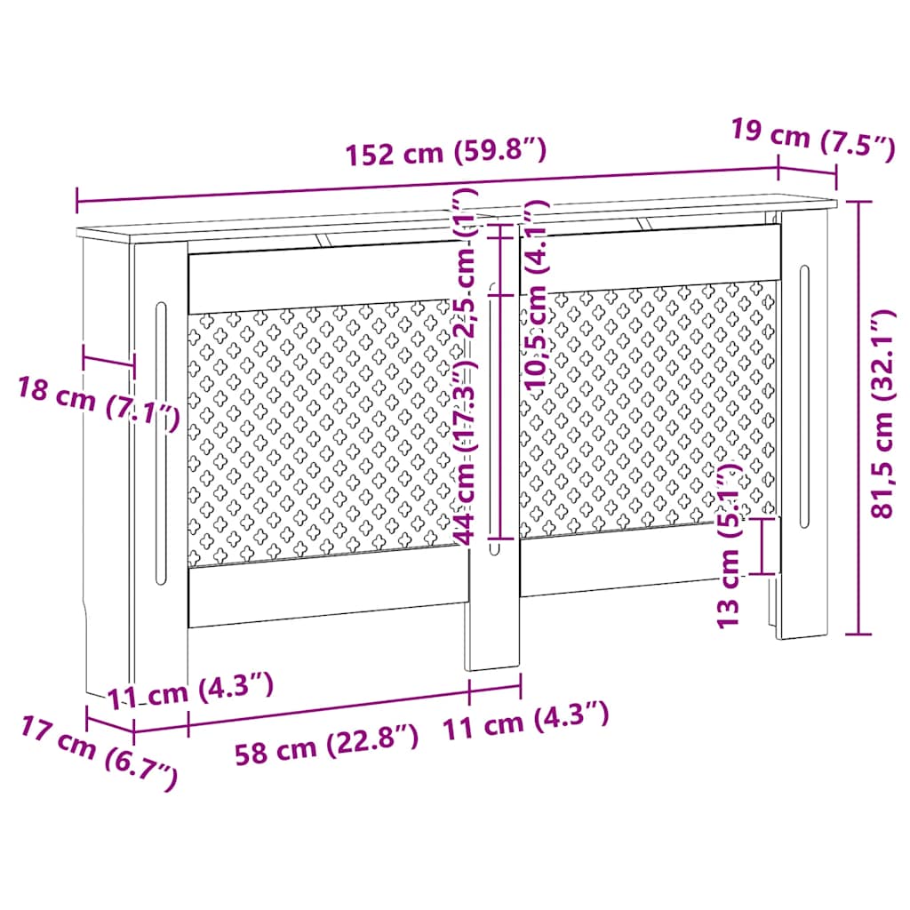 Heizkörperverkleidung 152x19x81,5 cm MDF
