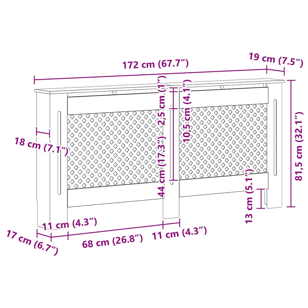 Heizkörperverkleidung 172x19x81,5 cm MDF