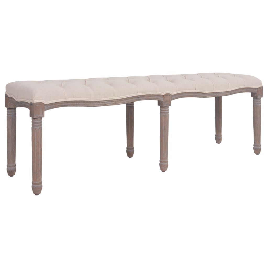 Sitzbank Stoff Massivholz 150x40x48 cm Cremeweiß