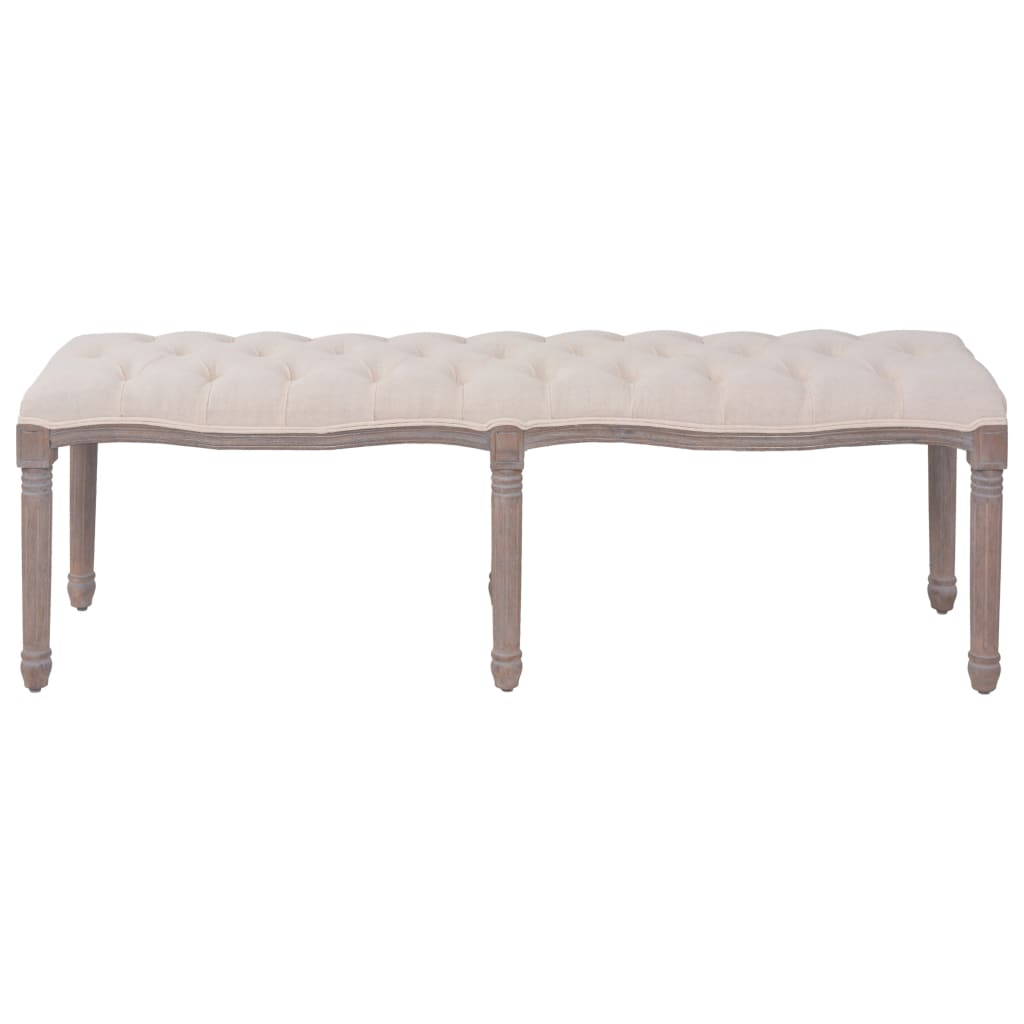 Sitzbank Stoff Massivholz 150x40x48 cm Cremeweiß