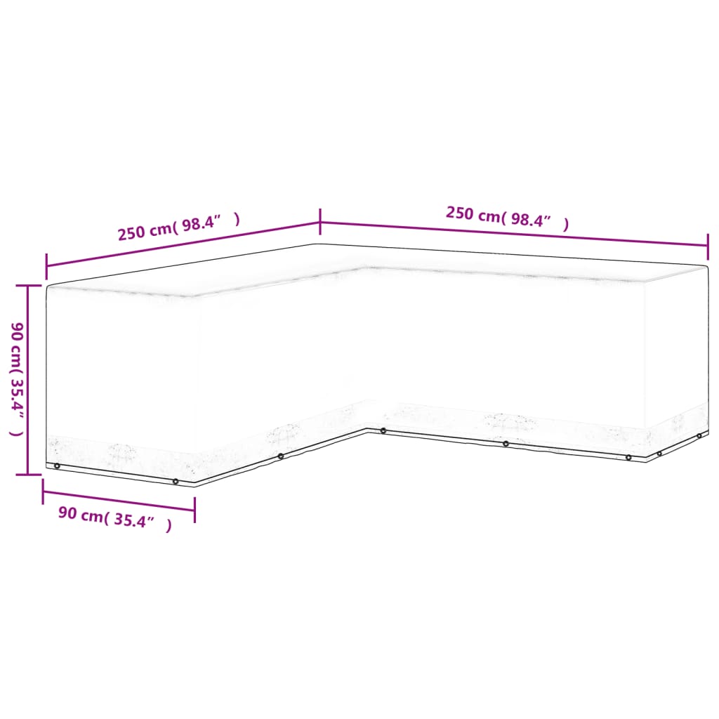 Gartenmöbel-Abdeckung L-Form 12 Ösen 250x250x90 cm