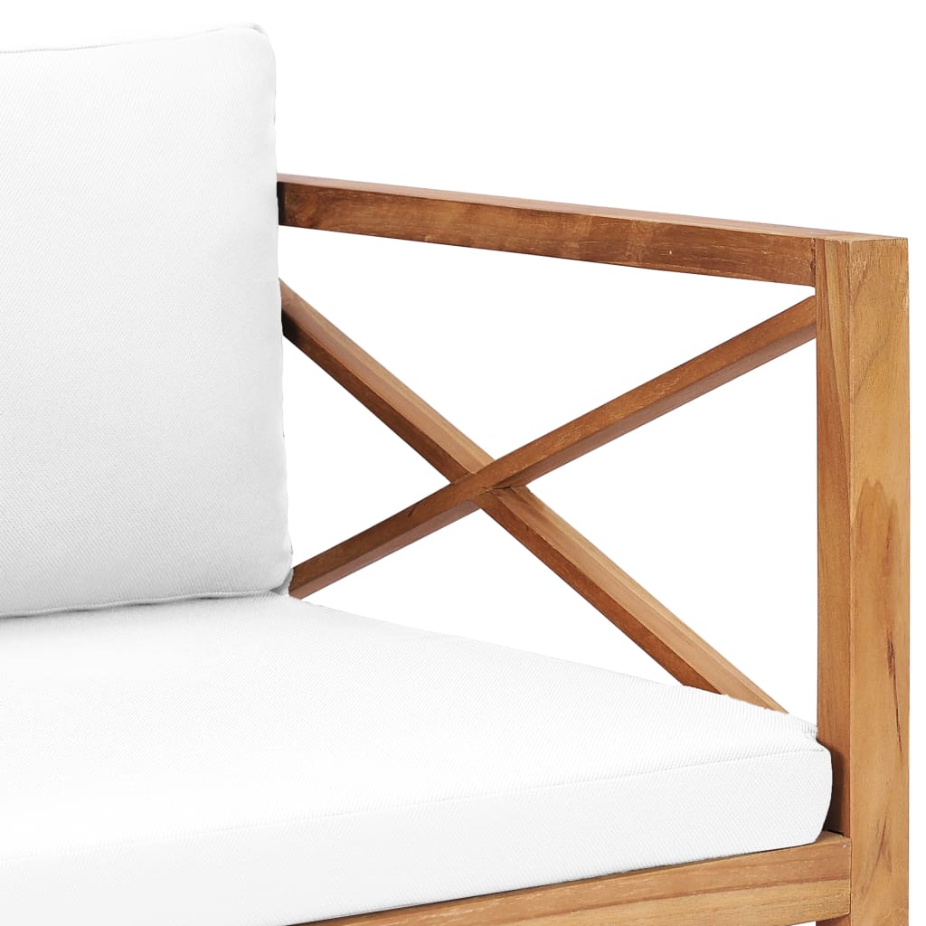 Gartenbank mit Cremeweißen Auflagen Massivholz Teak