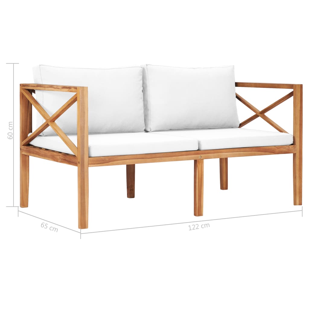 Gartenbank mit Cremeweißen Auflagen Massivholz Teak