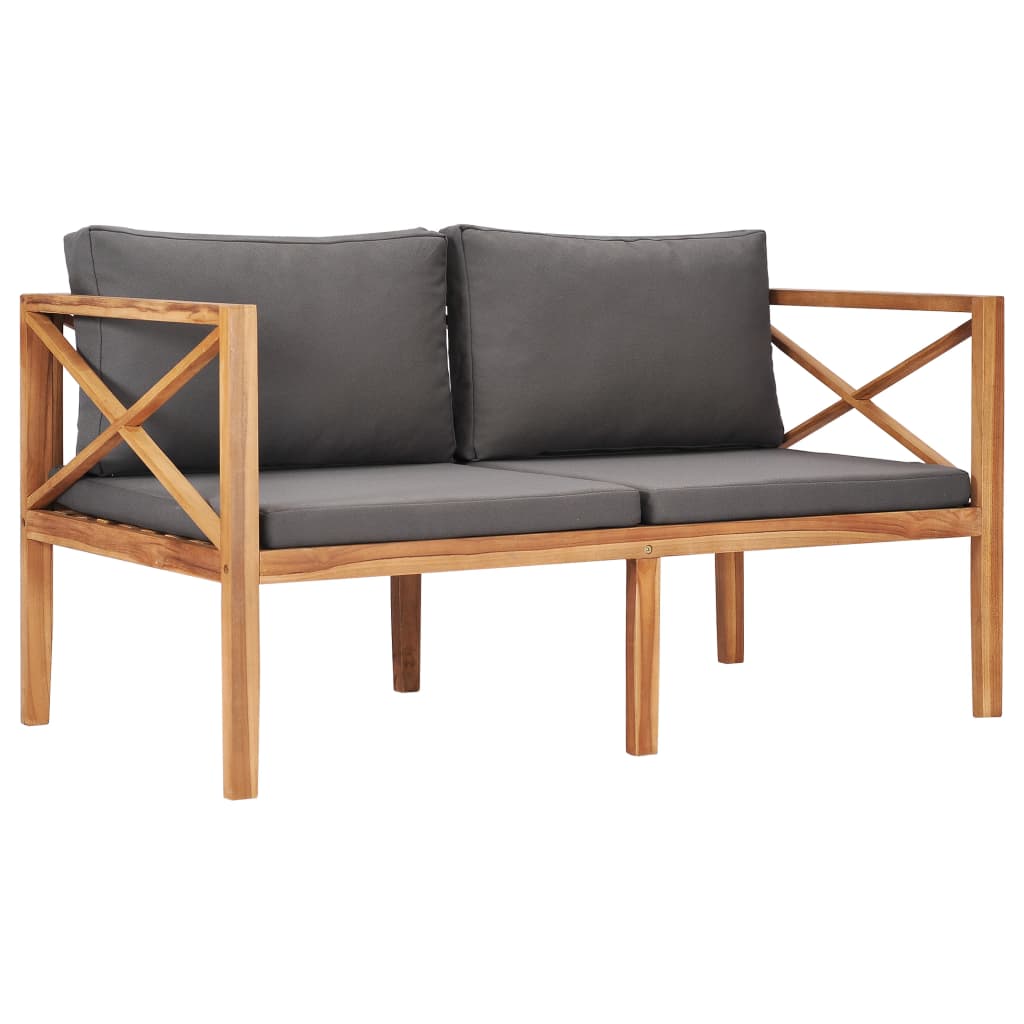 Gartenbank mit Grauen Auflagen Massivholz Teak