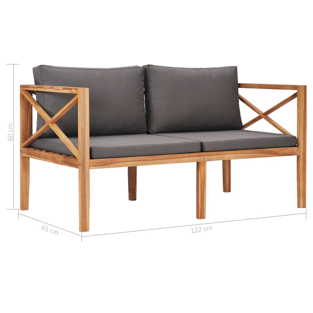 Gartenbank mit Grauen Auflagen Massivholz Teak