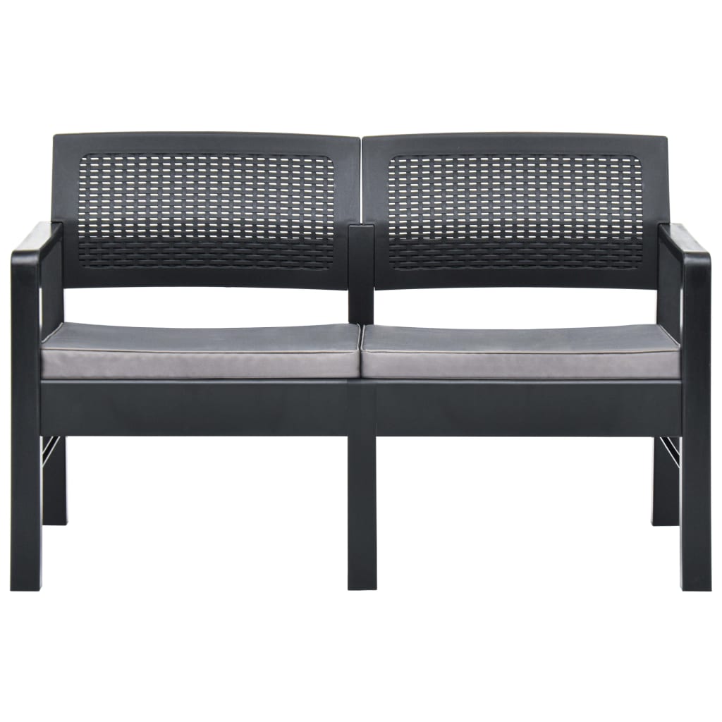 2-Sitzer-Gartenbank mit Auflagen 120 cm Kunststoff Anthrazit