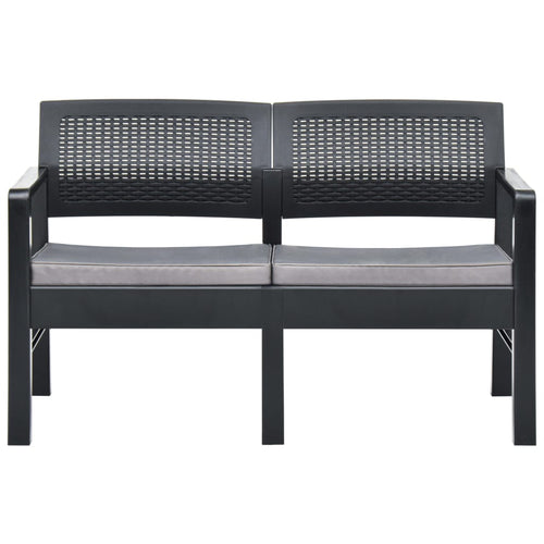 2-Sitzer-Gartenbank mit Auflagen 120 cm Kunststoff Anthrazit