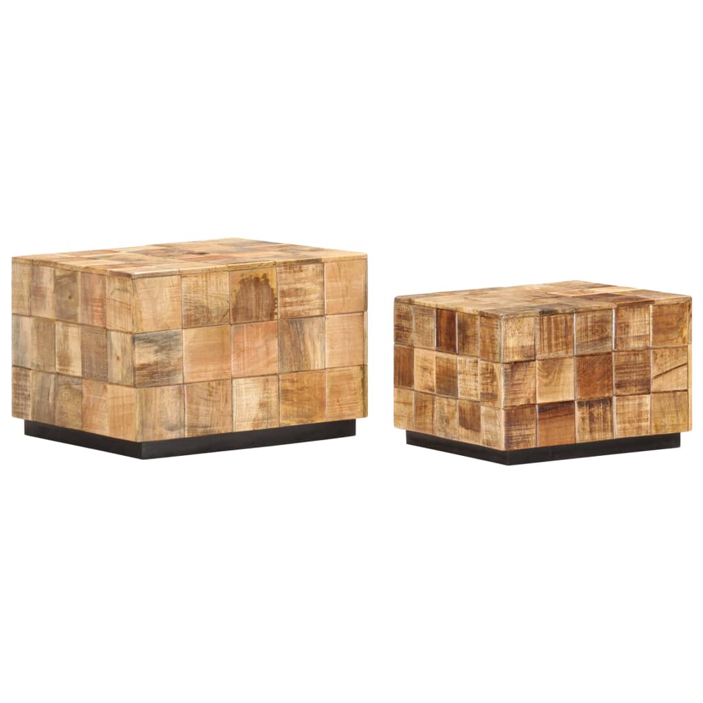 Couchtische 2 Stk. in Block-Design Raues Mango-Massivholz