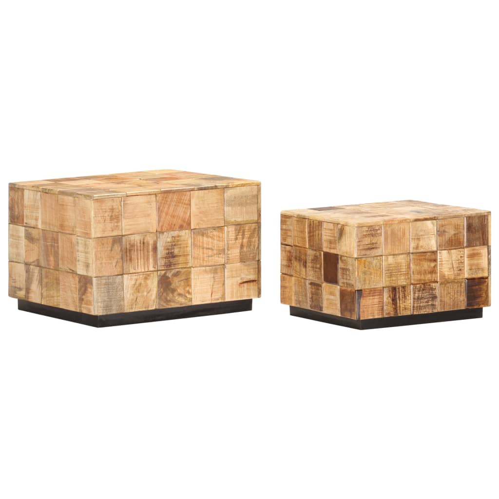 Couchtische 2 Stk. in Block-Design Raues Mango-Massivholz