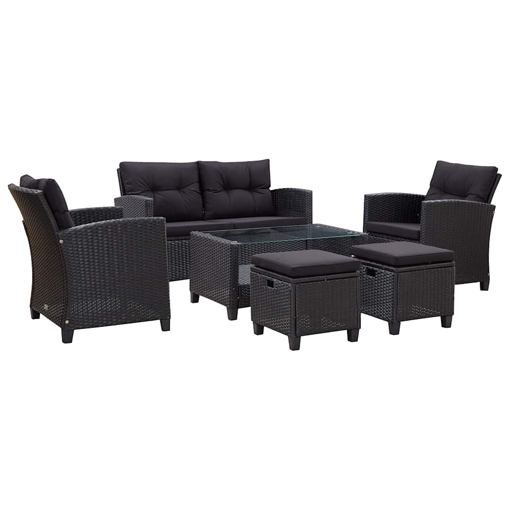 6-tlg. Garten-Sofagarnitur mit Auflagen Poly Rattan Schwarz