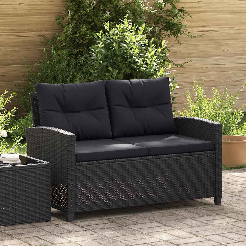 2-Sitzer-Gartensofa mit Kissen Schwarz 124 cm Poly Rattan
