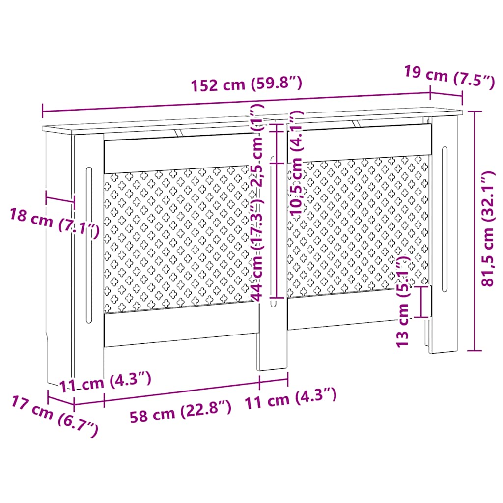 Heizkörperverkleidungen 2 Stk. Weiß 152 x 19 x 81,5 cm MDF