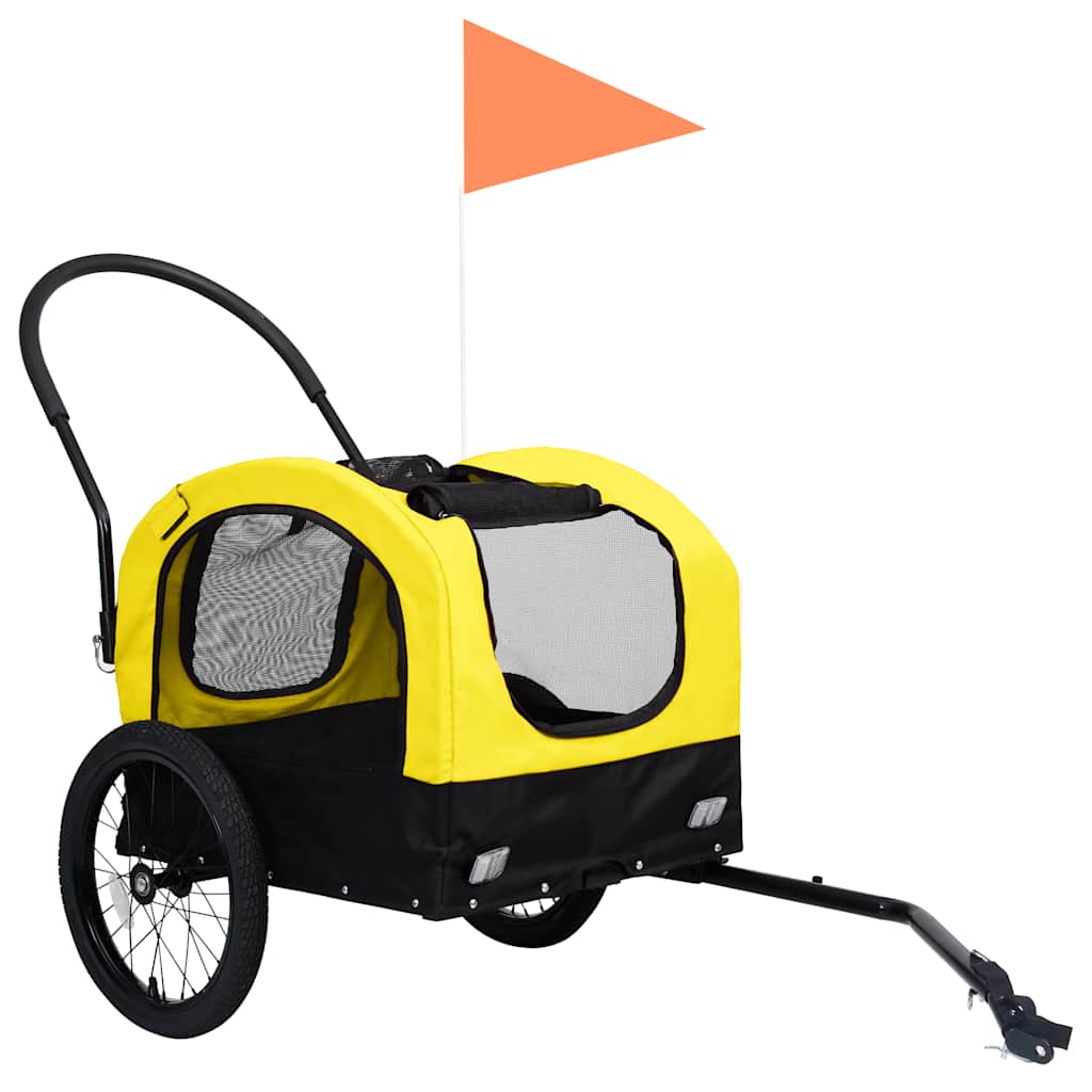 2-in-1 Fahrradanhänger für Hunde und Buggy Gelb und Schwarz