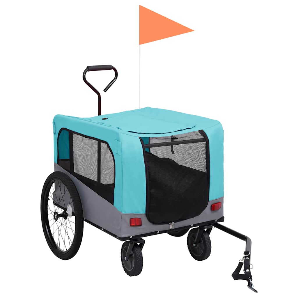 2-in-1 Fahrradanhänger für Hunde und Buggy Blau und Grau