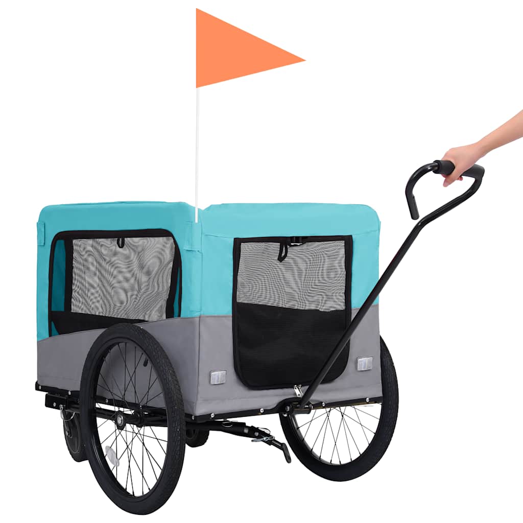 2-in-1 Fahrradanhänger für Hunde und Buggy Blau und Grau