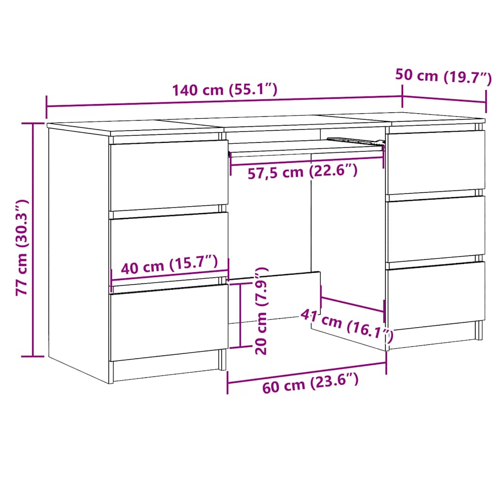 Schreibtisch Weiß 140x50x77 cm Holzwerkstoff