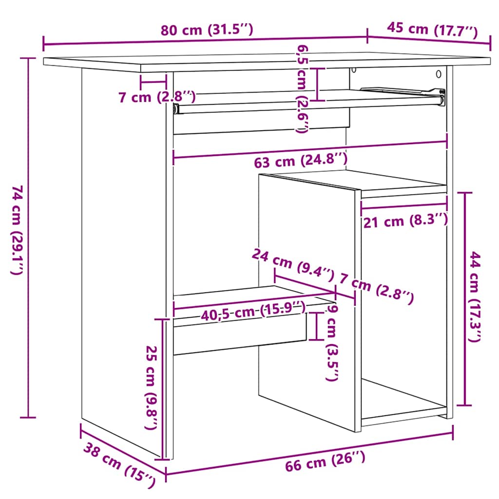 Schreibtisch Sonoma-Eiche 80x45x74 cm Holzwerkstoff