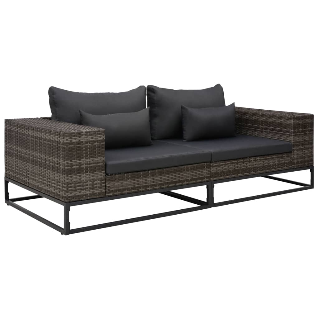 2-tlg. Garten-Sofagarnitur mit Auflagen Poly Rattan Grau