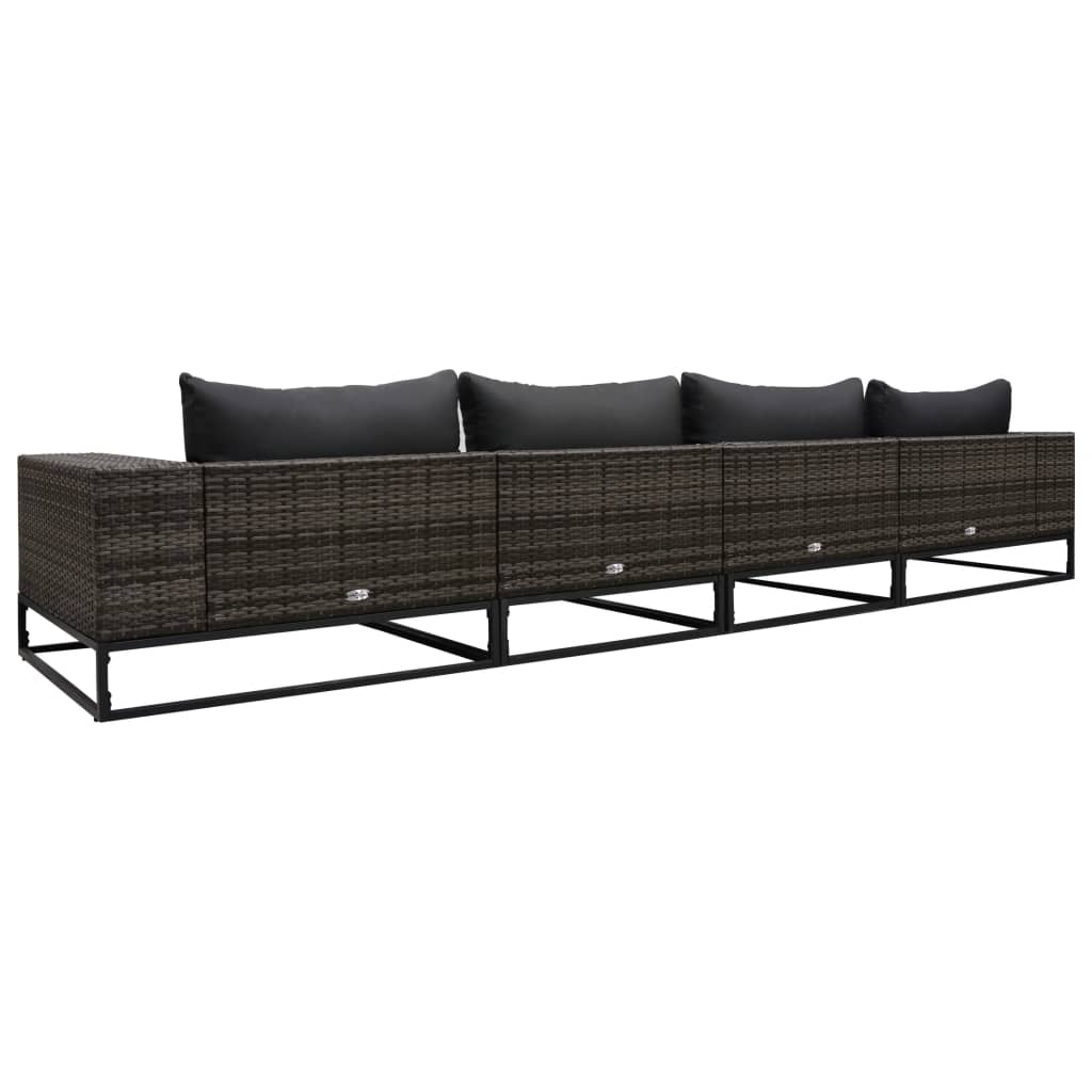 4-tlg. Garten-Sofagarnitur mit Auflagen Poly Rattan Grau