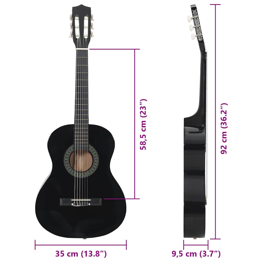 8-tlg. Klassikgitarren-Set für Anfänger Schwarz 3/4 36"