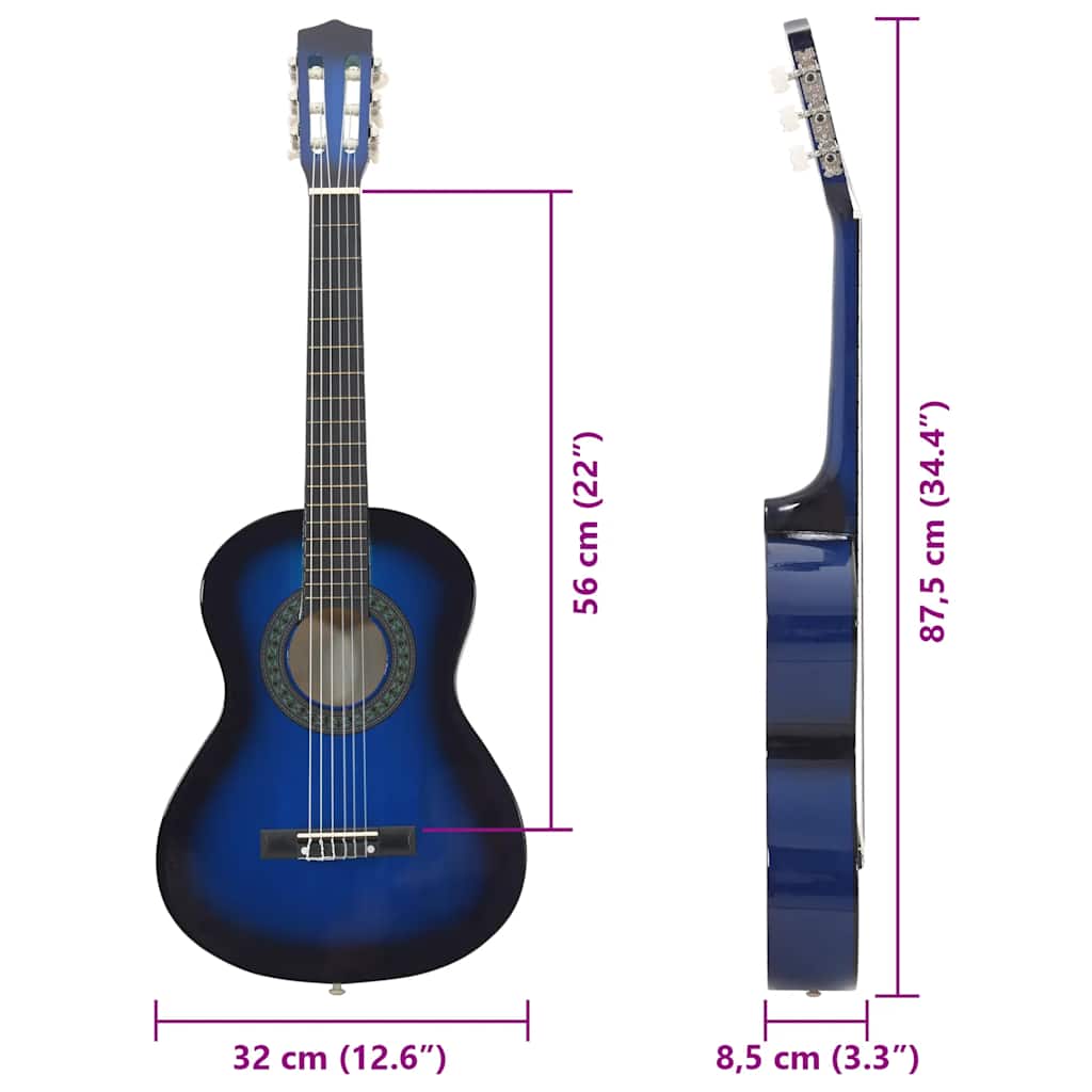 8-tlg. Klassische Gitarre Set für Anfänger Blau 1/2 34"