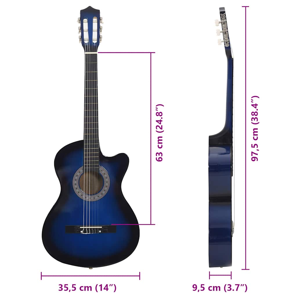 Westerngitarre Cutaway mit 6 Saiten Blau-Schattiert 38"