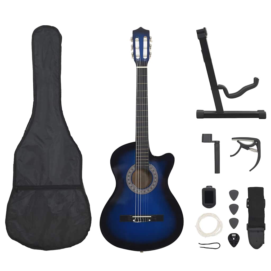 12.-tlg. Westerngitarre Set mit 6 Saiten Blau-Schattiert 38"