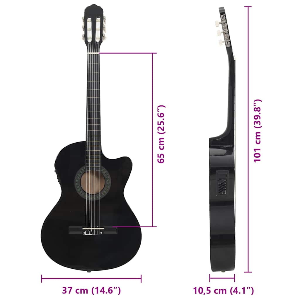 Westerngitarre Cutaway mit Equalizer und 6 Saiten Schwarz