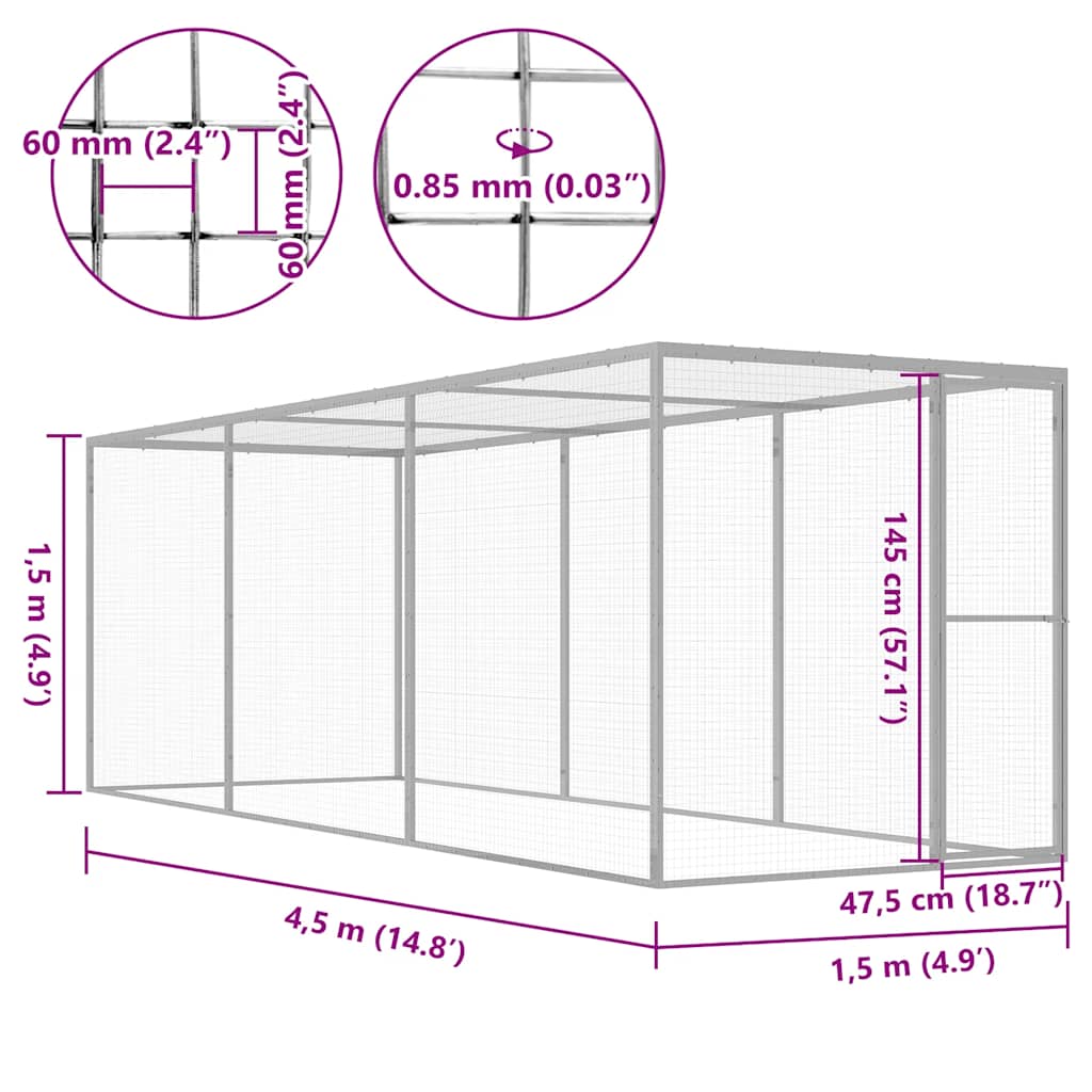 Katzenkäfig 4,5x1,5x1,5 m Verzinkter Stahl