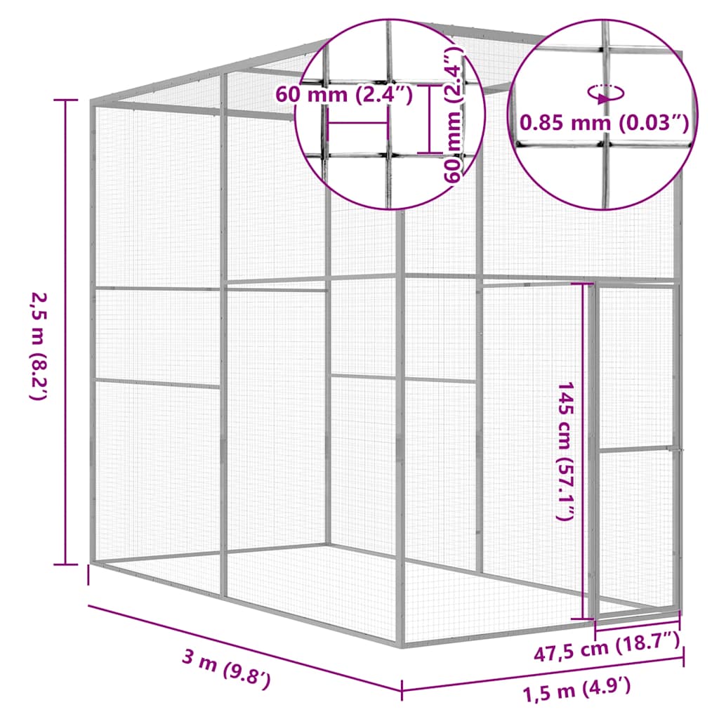 Katzenkäfig 3x1,5x2,5 m Verzinkter Stahl
