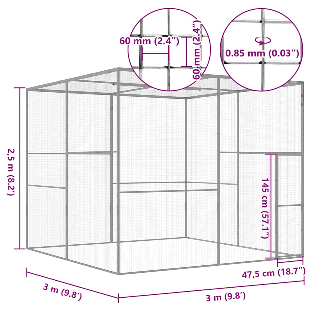 Katzenkäfig 3x3x2,5 m Verzinkter Stahl