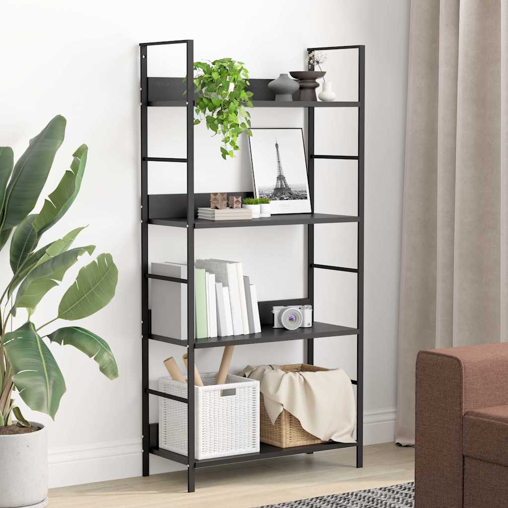 Bücherregal 4 Regalböden Schwarz 60×27,6×124,5 cm Holzwerkstoff