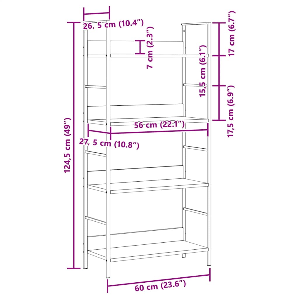 Bücherregal 4 Regalböden Weiß 60×27,6×124,5 cm Holzwerkstoff