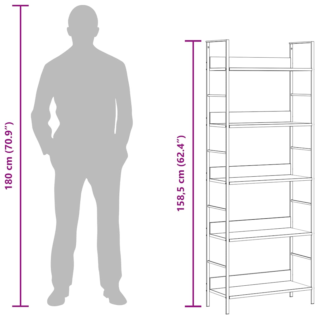 Bücherregal 5 Regalböden Schwarz 60x27,6x158,5 cm Holzwerkstoff