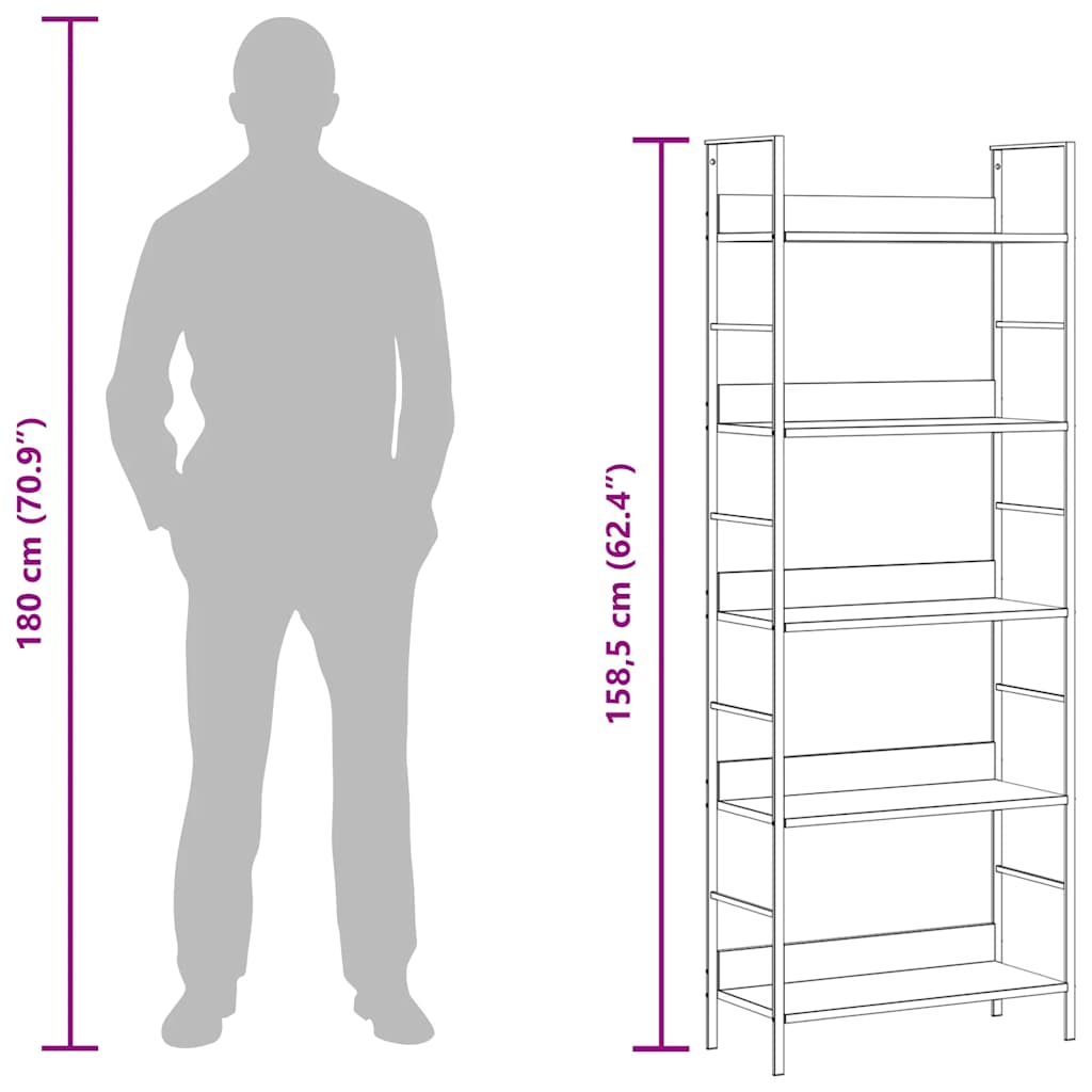 Bücherregal 5 Regalböden Weiß 60x27,6x158,5 cm Holzwerkstoff