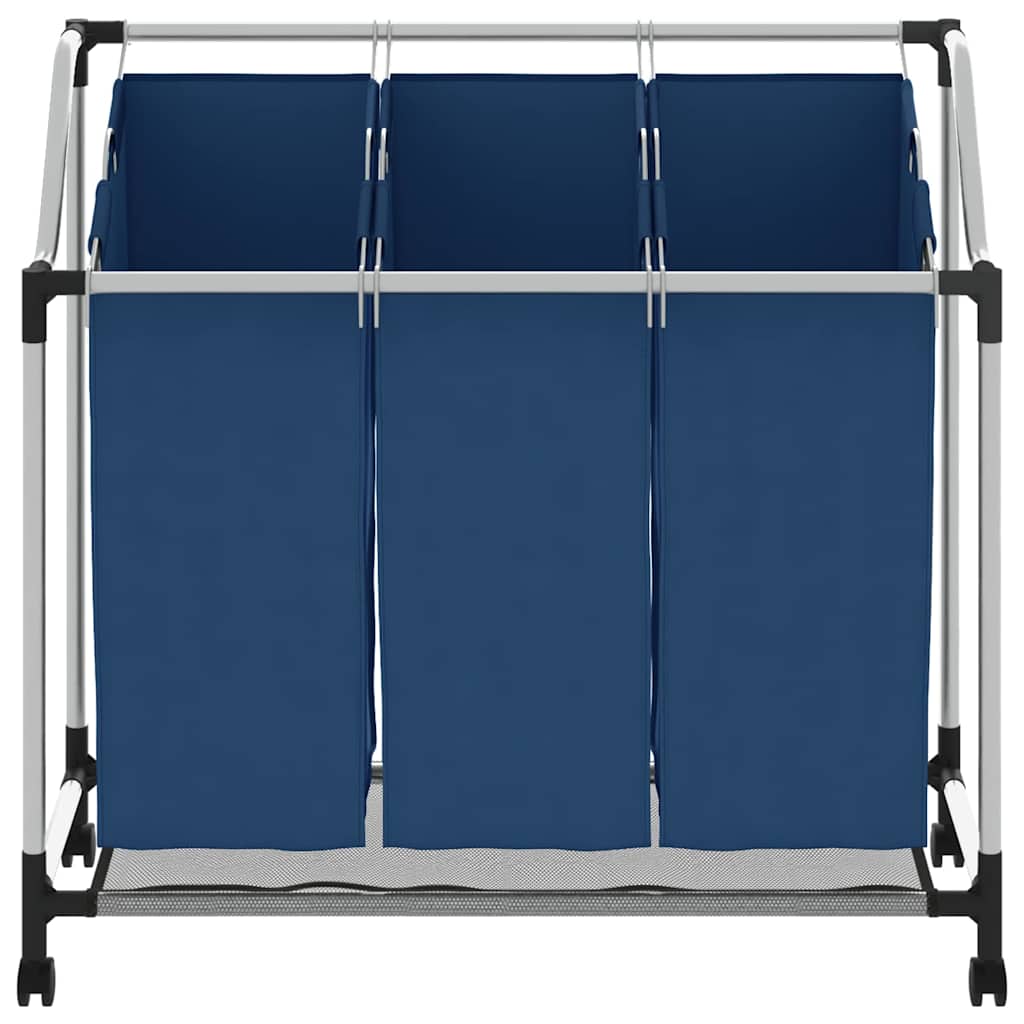 Wäschesortierer mit 3 Taschen Blau Stahl