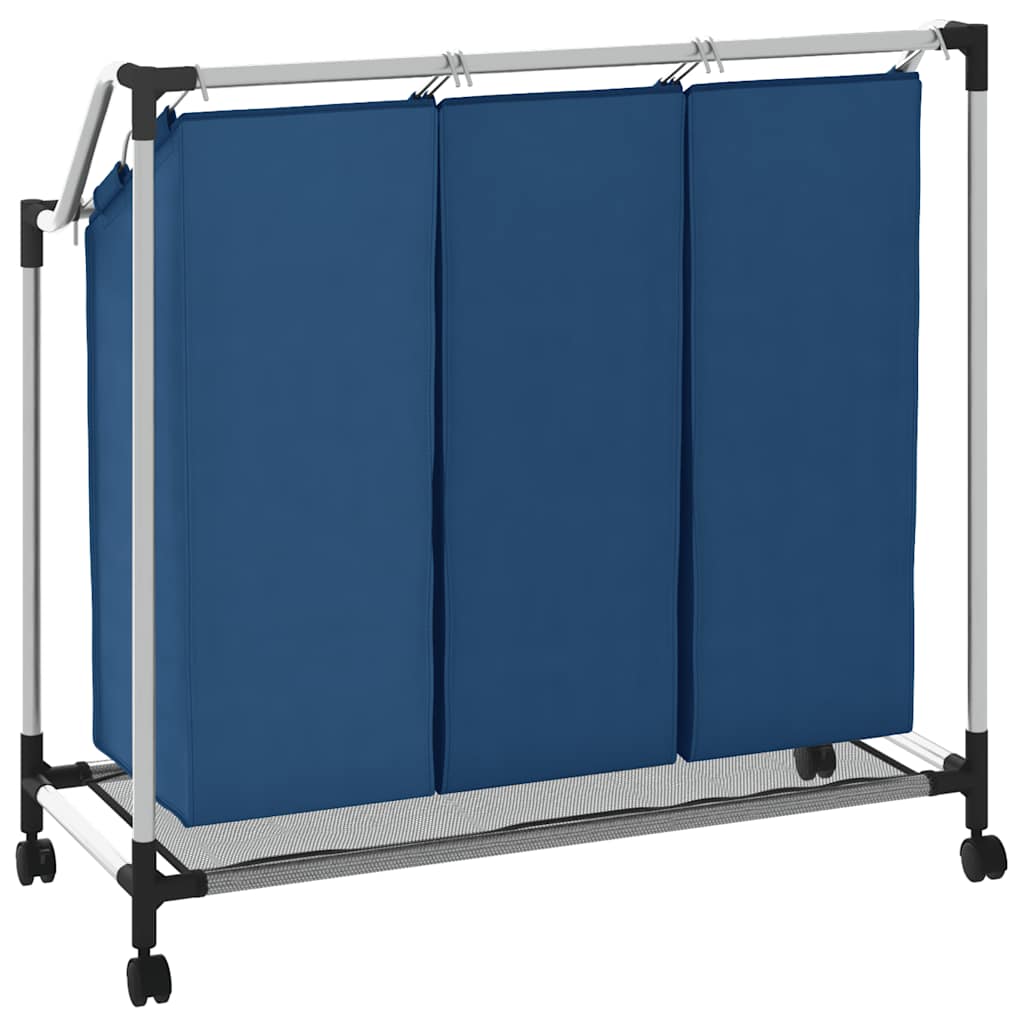 Wäschesortierer mit 3 Taschen Blau Stahl
