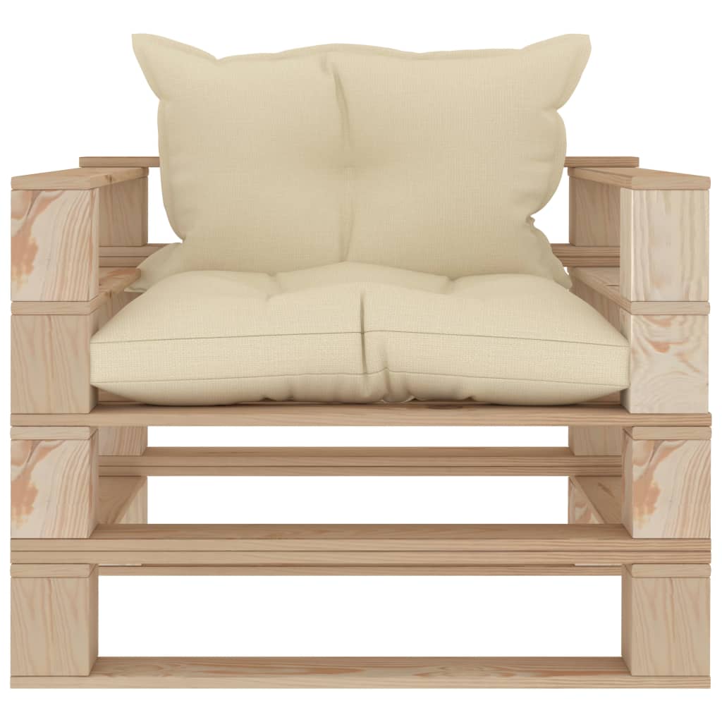 Garten-Palettensofa mit Kissen in Creme Holz